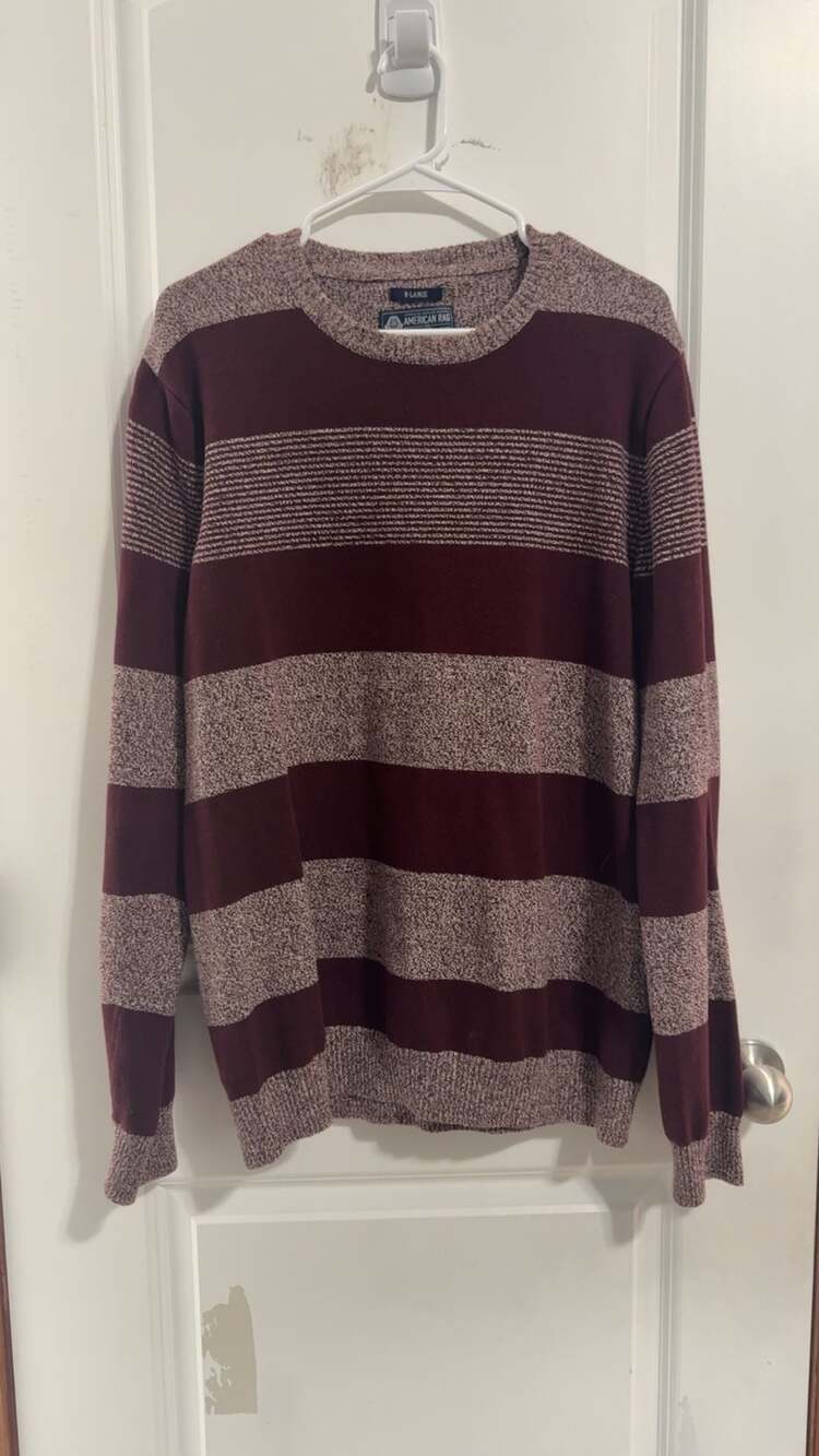 American Rag Men's Striped Crew Neck Pullover Sweater Burgundy Red Size X-Large